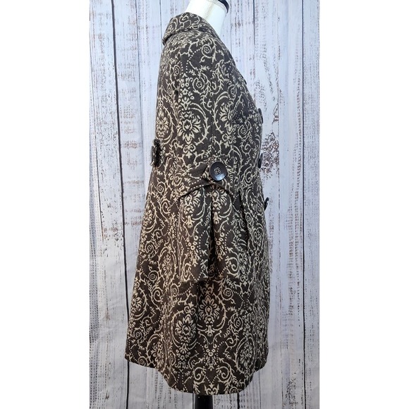 Anthropologie LUII S/M Brown Damask Swing Coat Tapestry‎ Wool Blend 3/4 Sleeve - Picture 7 of 9